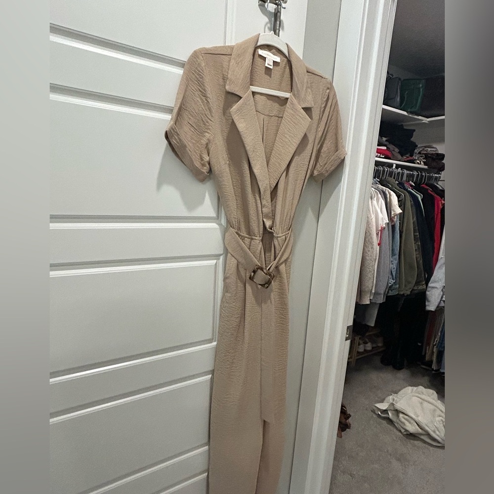 Monteau Beige Belted Jumpsuit